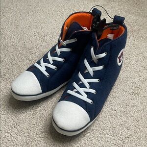 Navy and White High-Top Knit Boot